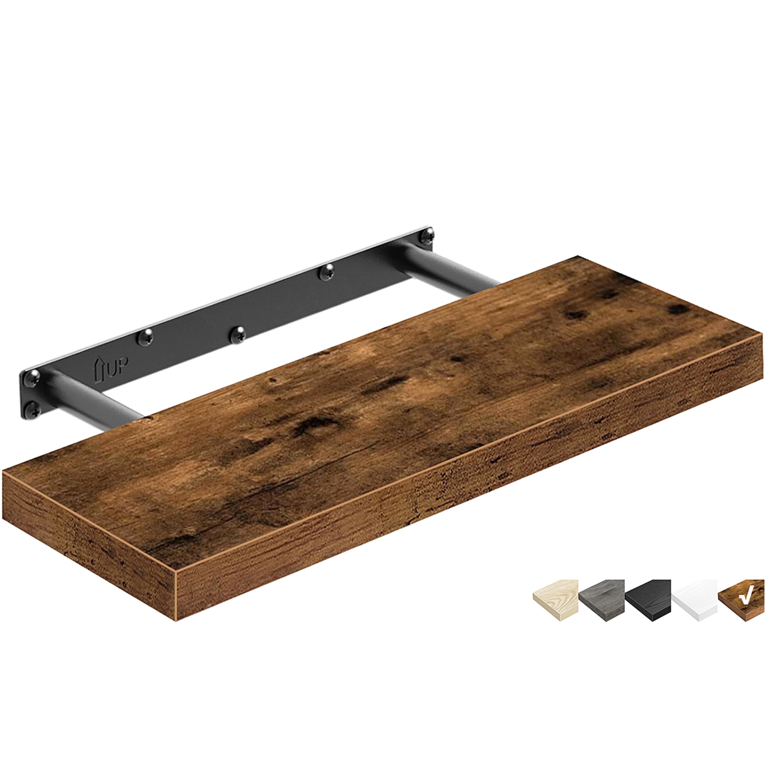 QEEIG Floating Shelves for Wall Bathroom Shelf Bedroom Kitchen Living Room Hanging Book Shelves Small Farmhouse Decor 16 inch Set of 3, Rustic Brown (015-BN3)