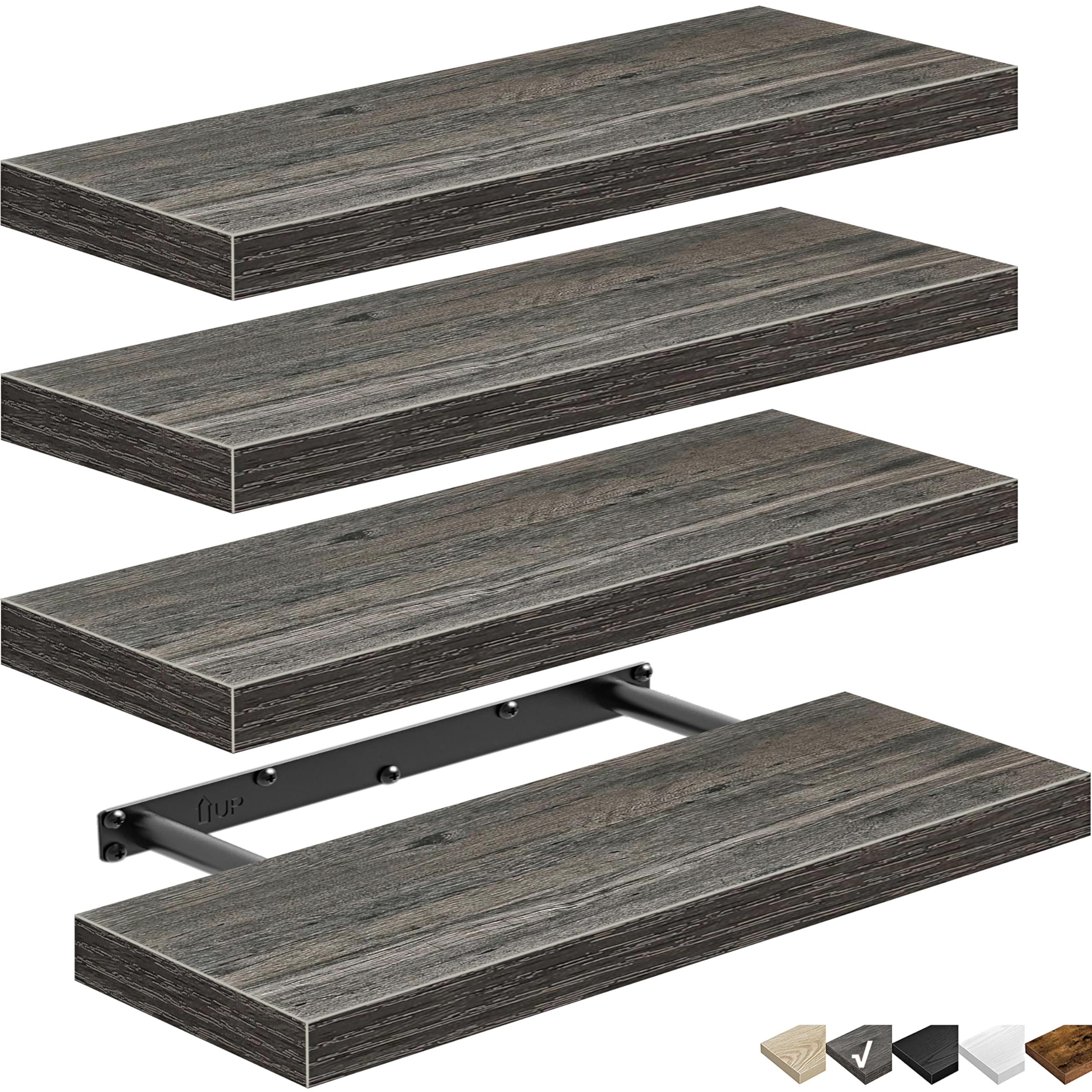 QEEIG Floating Shelves for Wall Bathroom Shelf Bedroom Kitchen Living Room Hanging Book Shelves Small Farmhouse Decor 16 inch Set of 3, Rustic Brown (015-BN3)